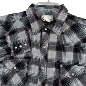 Wrangler Wrancher Shirt Mens XXL Grey Black Plaid Pearl Snap Western Flannel
